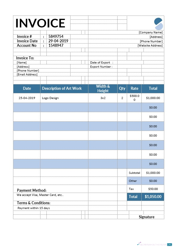 Download Artist Invoice Template Photoshop template